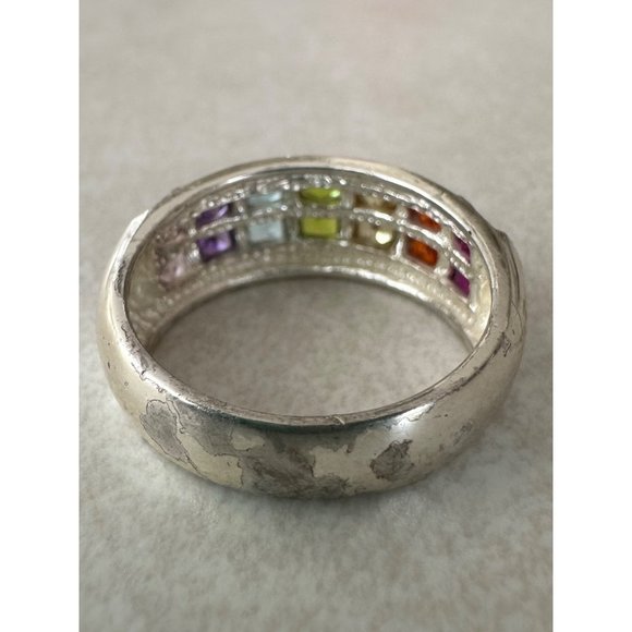 925 sterling silver white gold plated rainbow 14 genuine gemstones ring - Picture 9 of 10